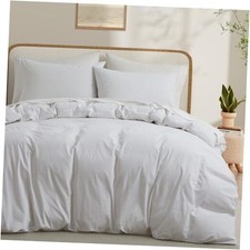 100 Washed Cotton Duvet Cover Size Linen Like Breathable Natural Queen White