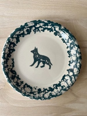 Folk Craft Northern Country WOLF Dessert Bread Salad Sponged Ceramic PLATE