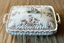 Antique Staffordshire Brown Transferware Covered Vegetable Dish Tureen – Ivory