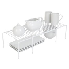 Expandable Kitchen Storage Shelf Rack, Steel, Rust-Resistant, White 16 32.5 in