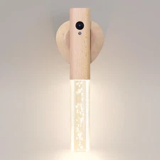 Motion Sensor Night Light Indoor, Rechargeable Night Light Wall Sconce Wooden...