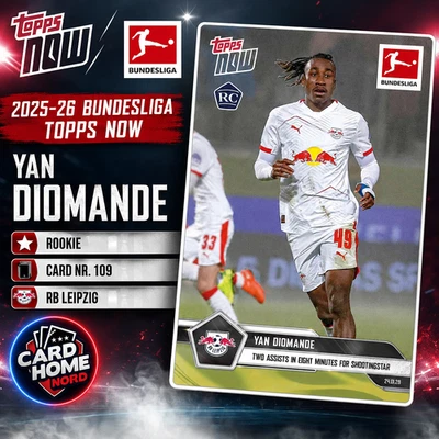 Yan Diomande RC Rookie Card 109 - 2025-26 Bundesliga Topps NOW - Bild 1 von 4