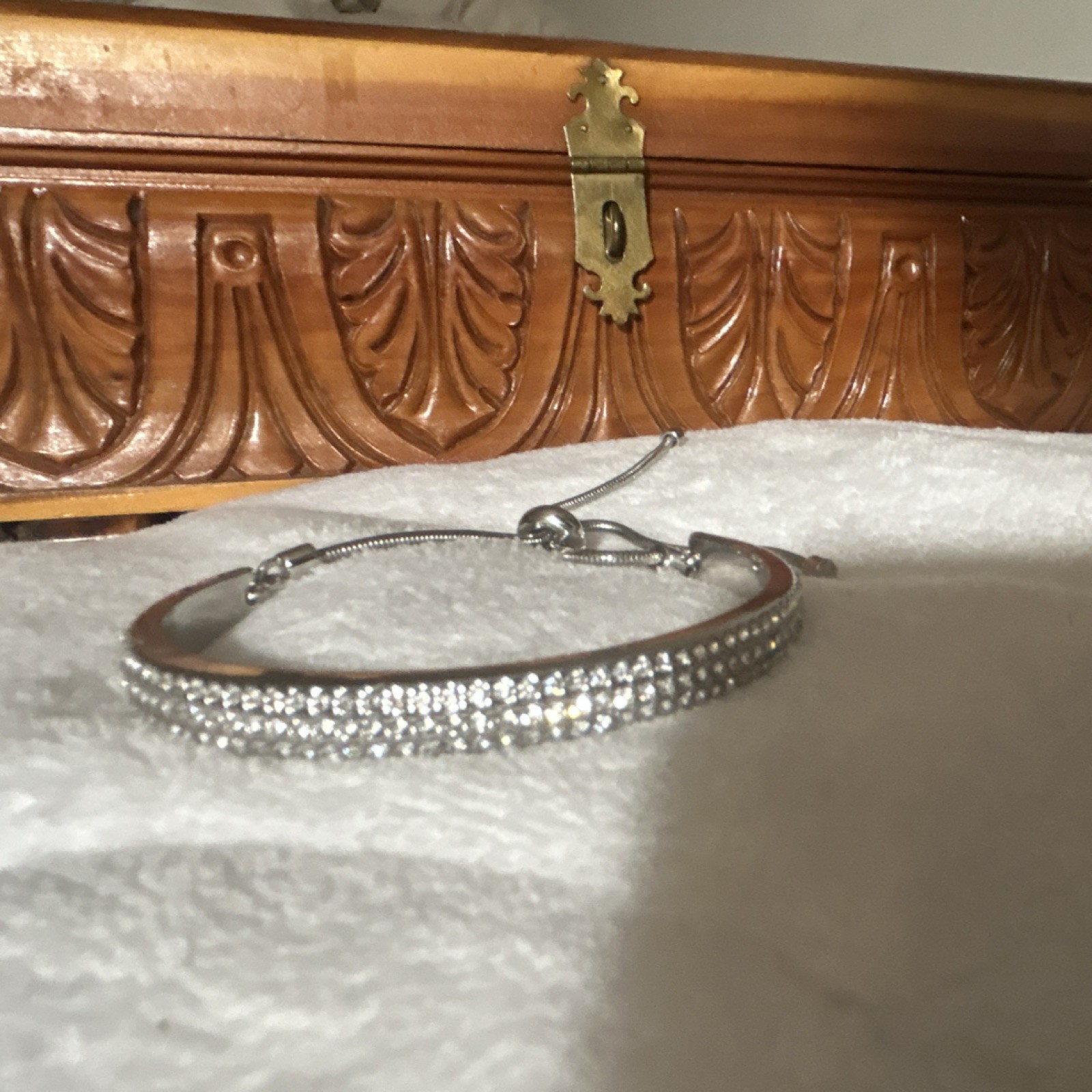 Silver Crystal Adjustable Bangle Bracelet with Bo… - image 1