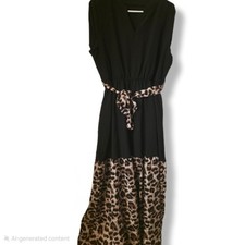 Shein Size XL Animal Print Belted 52" Long Dress