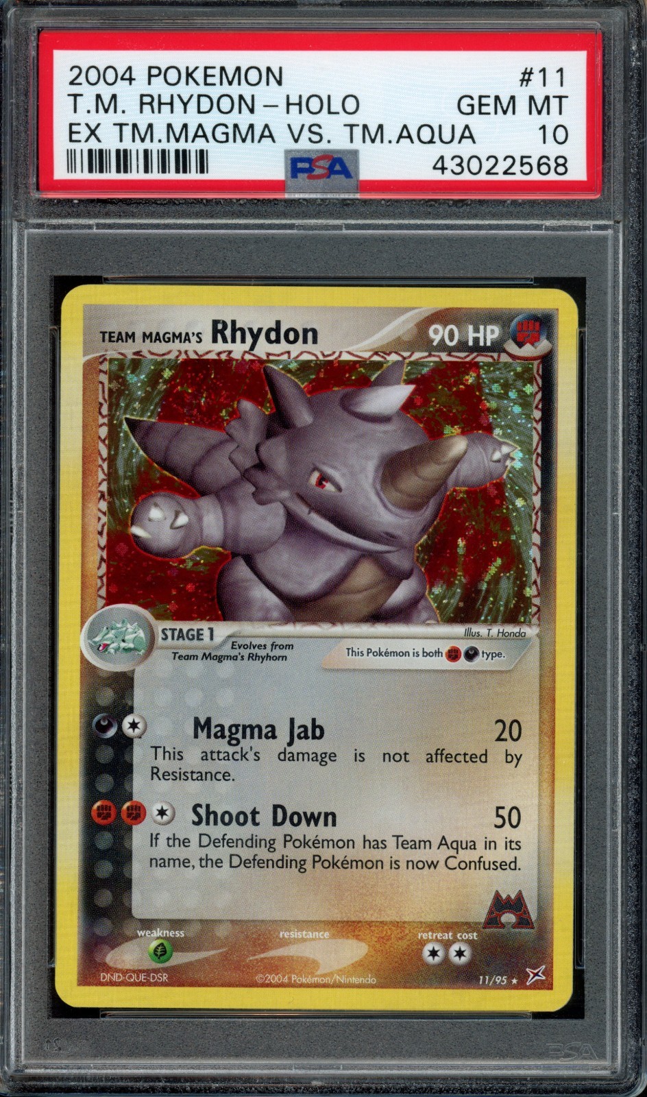 Pokemon Team Magma's Rhydon Holo 2004 EX Team Magma Vs. Team Aqua #11 PSA 10