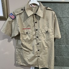 Boy Scout BSA UNIFORM SHIRT Men  s Large Short Sleeve Tan P2