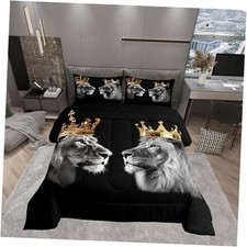 Wild Lion Couple Bedding Comforters Size,Gold King and Crown Queen Multi 24
