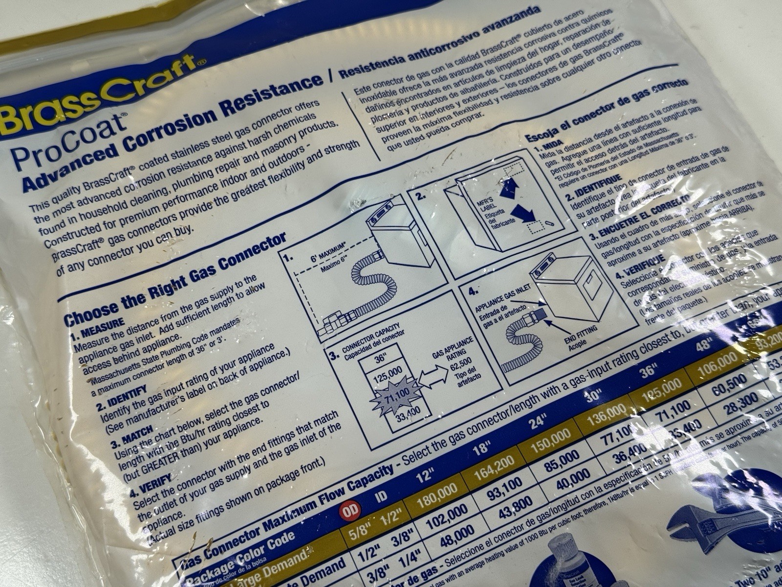 Brass Craft Gas Connector 5/8" OD x 48" Length CSSC44-48 - New