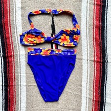 Vintage 1990s Indigo Bay Floral Bikini Size 8 Made in USA Purple Tropical