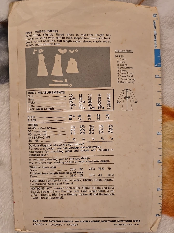 Rare Misses Dress Semi-Fitted Slightly Flare Sewing Pattern 12 Butterick 3265 UC - Image 2 of 2