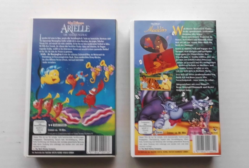 Walt Disney:  Arielle + Aladdin / 2 VHS-Kassetten  / 80er Jahre ?/ gebraucht - Bild 2 von 3