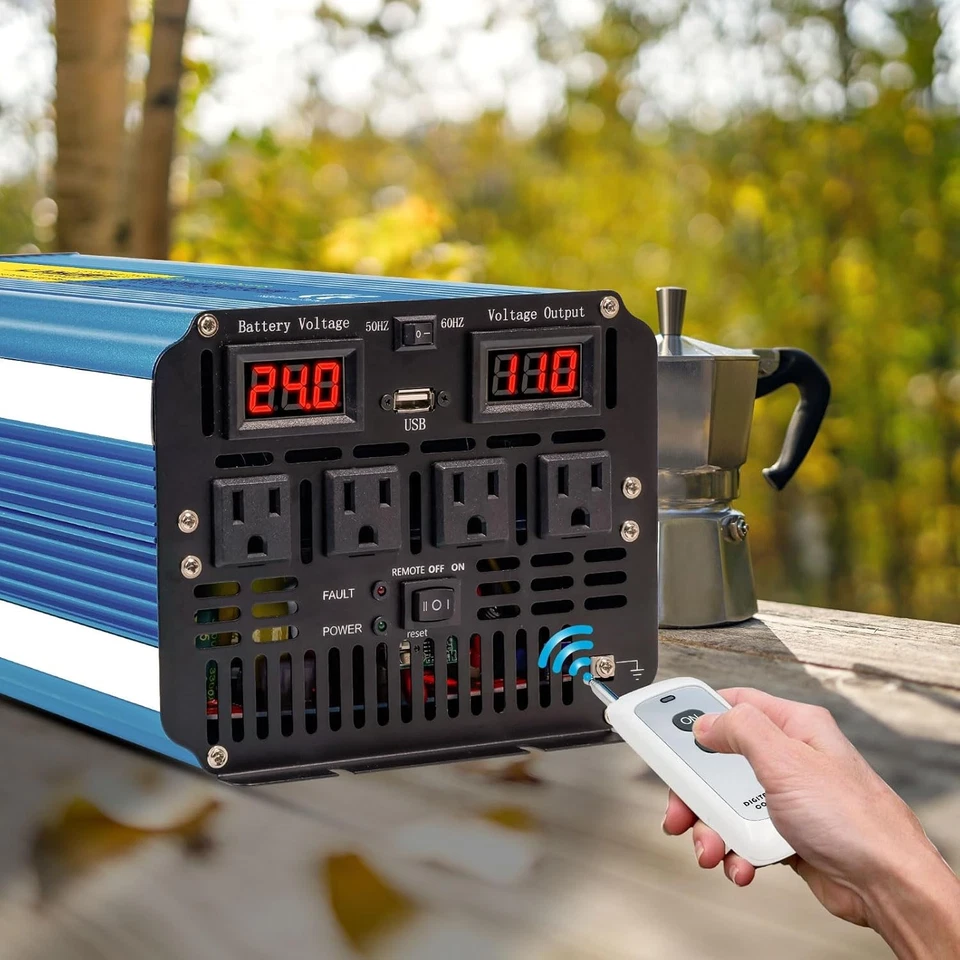 4000W 8000W Pure Sine Wave Power Inverter 24V to 110V Remote Control 3.1AUSB 4AC - Image 4 of 4