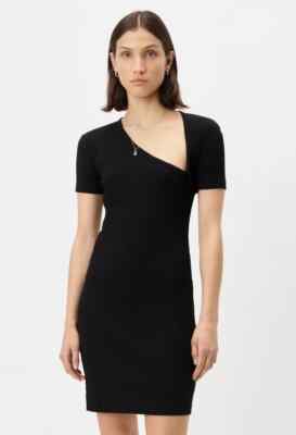 John Elliott Cotton Rib Asymmetrical Dress in Black 2/Medium M Women's Midi
