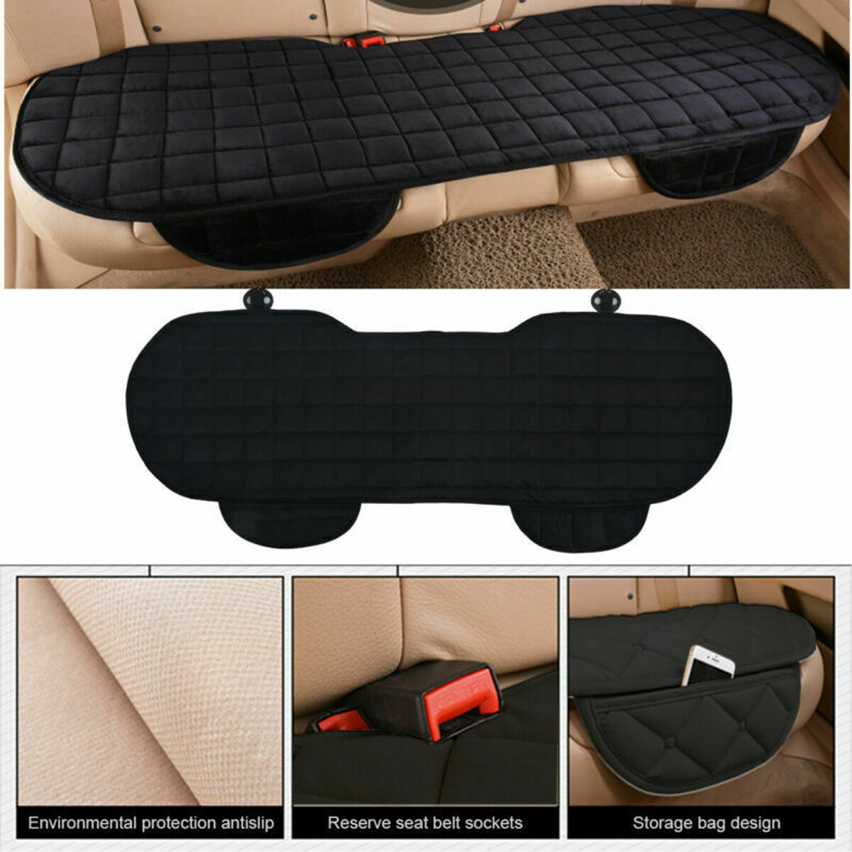 Grey Car Rear Back Row Seat Cover Protector Mat Auto Char Cushon Non - Foto 6
