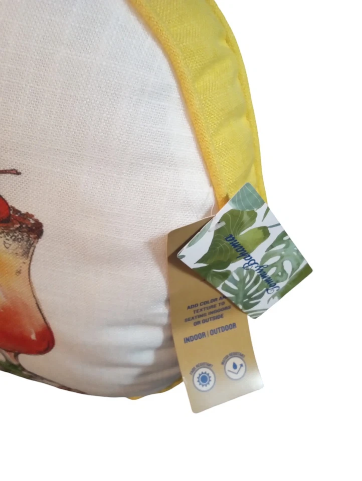 Novo com etiquetas Tommy Bahama travesseiro redondo interno externo 18' amarelo coquetel bebida HappyHour - Imagem 4 de 4