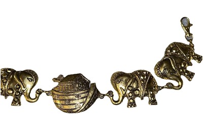 Vintage unique elephant head goldtone metal link belt. Doreen Ryan DR 94 Brushed Finish Yellow Gold Tone Metal and  main image 4