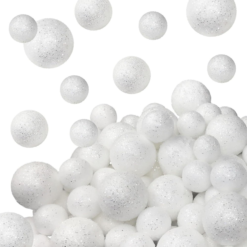 White Glittered Foam Balls - About 500 Glitter Vase Filler white glittered