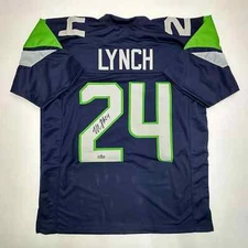 Facsimile Autographed Marshawn Lynch Seattle Blue Reprint Jersey Size Men's XL
