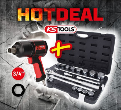 KS TOOLS 3/4'' Druckluft-Schlagschrauber + 3/4'' Steckschlüssel-Satz  3/4'' 19-50mm