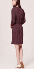 Loft Printblock Burgundy Dress w/ Tie Waist - Sz Small