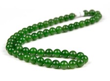 18" Fine Quality Natural Green Nephrite Jade 8mm Beads Necklace w/ Certificate