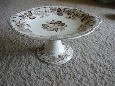 STUNNING AESTHETIC WEDGWOOD TRANSFERWARE BROWN & WHITE PEDESTAL COMPOTE PLATE