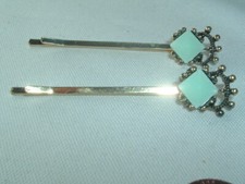 LIGHT GREEN LUCITE BOBBY PINS HAIR ACCESSORY SET OF 2