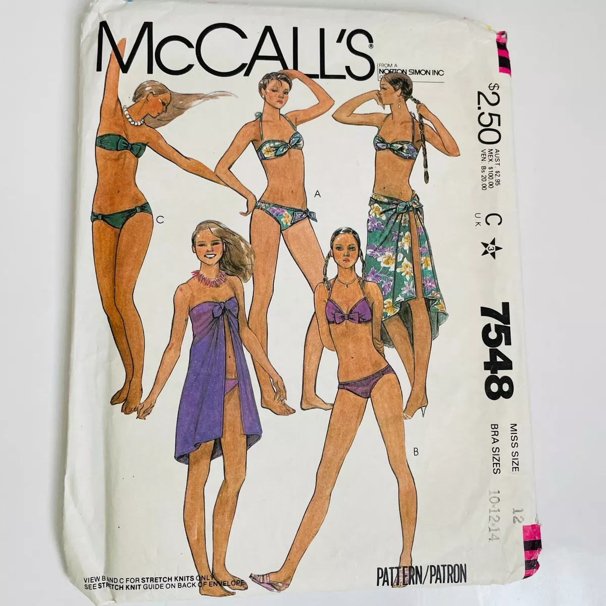 McCall's Sewing Pattern 7548 Misses Bathing Suits Beach Cover Up