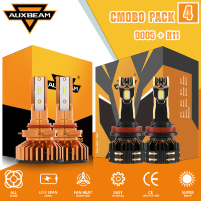 AUXBEAM H11 9005 Combo LED Headlight Bulbs High Low Beam Conversion Kits 6500K