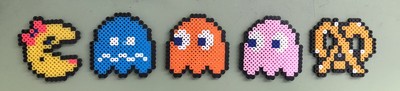 Ms Pacman With Ghosts Pretzel Retro Video Game Perler Bead Pixel Art Fused 3''x3''