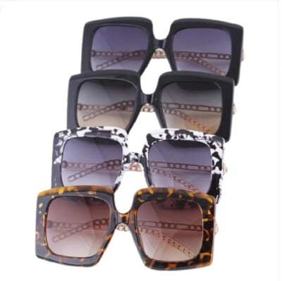 LOT - OVERSIZED Square Sunglasses Flat Top Big Sunnies Shades, Set of 4 Colors