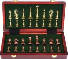 Retro Metal Chess Set with Folding Wooden Chess Board Classic Handmade Standard