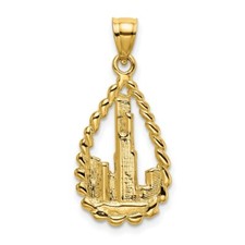 14K Yellow Gold Sears Tower & Others In Teardrop Frame Pendant