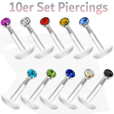Piercings 10 Stück Set Labret Ohr Stab Lippe Helix Tragus Stecker Bioplastik