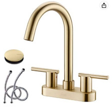 KENES Brushed Gold Two Handle 8 Inch Widespread Bathroom Sink Faucet, High Arc