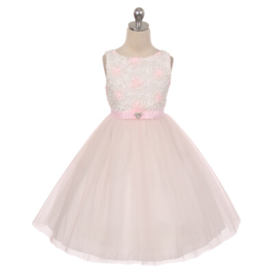 IVORY PINK Size Embroidered Tulle Flower Girl Dress Birthday