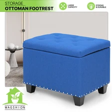 24" Navy Blue Lift Top Storage Ottoman Bench Upholstered Tufted Footrest Stool