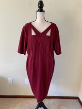 LANE BRYANT Women Plus Size 22 Burgundy V Neck Short Sleeve Sheath Dress