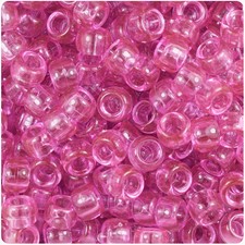 BeadTin Light Fuchsia Transparent 9mm Barrel Plastic Pony Beads 500pcs