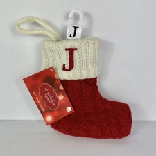 Mini stocking/ Gift card holder  cable knit embrodered J