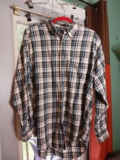 IZOD-Mens Long Sleeve Button Down Flannel Shirt, Size Is Large Blue/Green Plaid