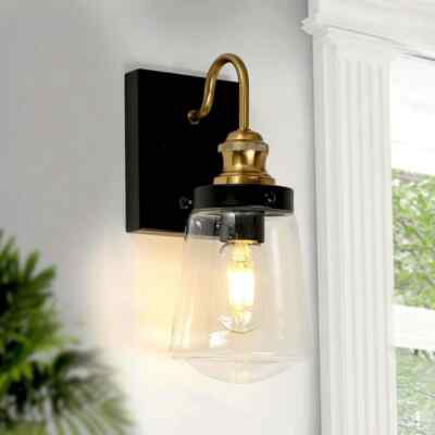 Uolfin Modern Vanity Light 1-Light Black and Brass Cylinder Wall Sconce Light