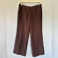 LOFT MARISA FIT LINEN BLEND WODE LEG PANTS BROWN SIZE 6P