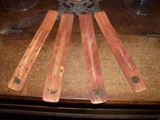 Wooden incense stick burner with Brass inserts, set of 4