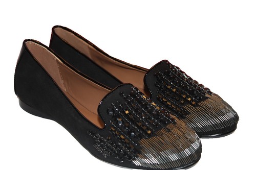 DONALD J PLINER Size 9.5M Black Silver Rose Beaded Leather 