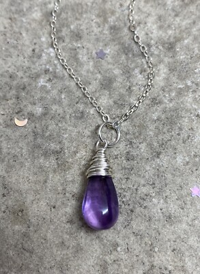 Sterling Silver Amethyst Teardrop Necklace, February Birthstone, Purple  Gemstone