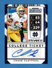 2020 Contenders Chase Claypool College Ticket Auto Notre Dame Steelers RC