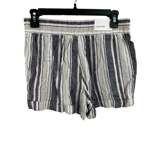 Calvin Klein Striped Linen Shorts Size 2 New - Picture 3 of 6
