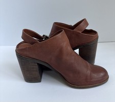 Lucky Brand Machiko Slingback Leather Mules Stacked Wooden Heel Sz 7M 37