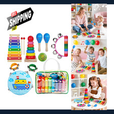 Kids Musical Instruments Set for Toddlers, Wooden Xylophone Maracas Rhythm Toys